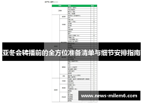 亚冬会转播前的全方位准备清单与细节安排指南